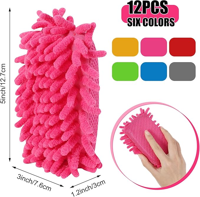 Jspupifip 12 Pcs Microfiber Shag Eraser Whiteboard, Magnetic Dry Erase Eraser Whiteboard Washable White Board Dry Erase for Marker Chalk Home Classroom Office Supplies, Blue Pink Green Red Yellow Gray