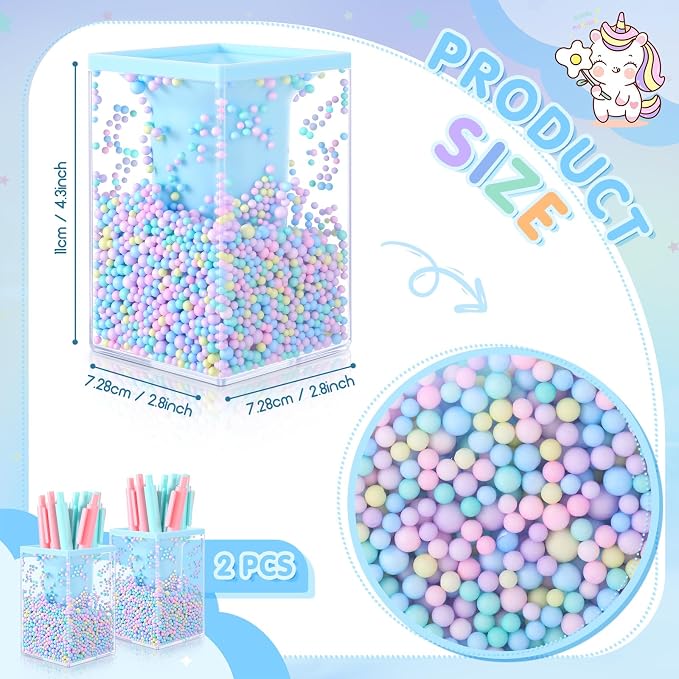 Zonon 2 Pieces Bubble Pen Holder for Desk Cute Makeup Brush Organizer & Pencil Holder with a Playful Sphere Design, Kawaii Desktop Accessories for Women, Office & School(Blue)