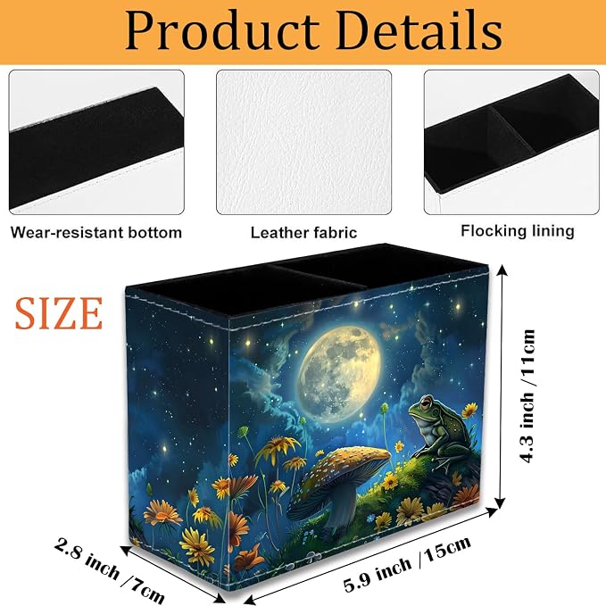 Pen Holder for Desk, PU Leather Multifunctional Desktop Storage Box and Anti-Slip Mouse Pad Set, Makeup Brush Holder Pen Organizer for Office and Home - Frog Mushroom