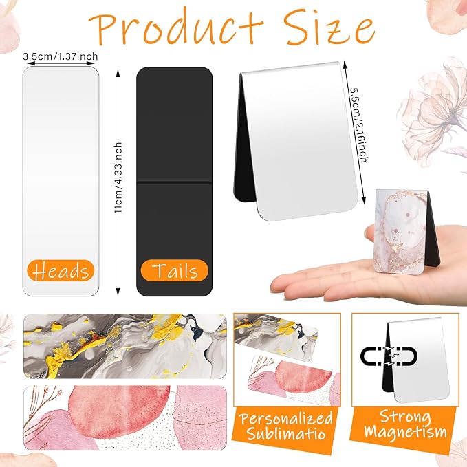 Skyygemm 12 Pcs Blanks Sublimation Magnetic Bookmark Double Sided Heat Transfer Magnet Bookmark Clips Blank Rubber Book Marker Bulk for Women Men DIY Crafts Gifts Personalized Book Lovers Present