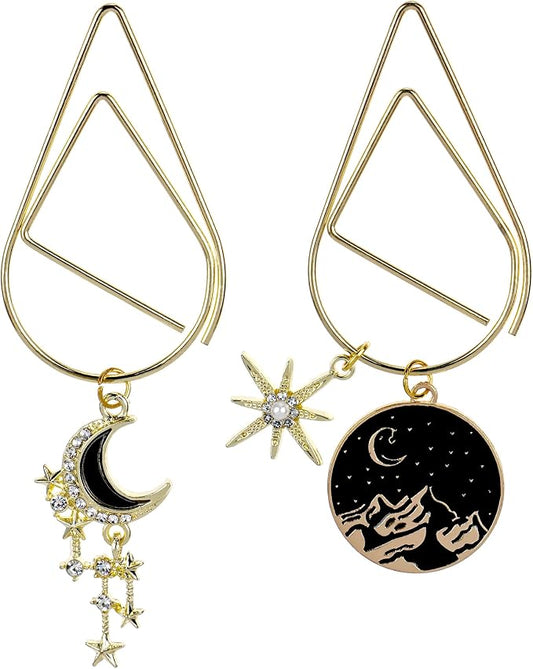 Charm Acotar Moon Bookmark - 2 PCs Fantasy Gold Star Paperclips Bookmarks Reading Gifts Novel Fans Readers Inspirational Metal Book Marks Women Men Bookish Lover Friends Birthday Christmas