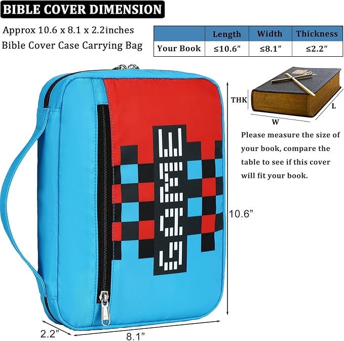 JIANYA Bible Cover for Boys Kids Bible Case Childrens Bible Bag with Handle and Zippered Pocket, Checkered Blue