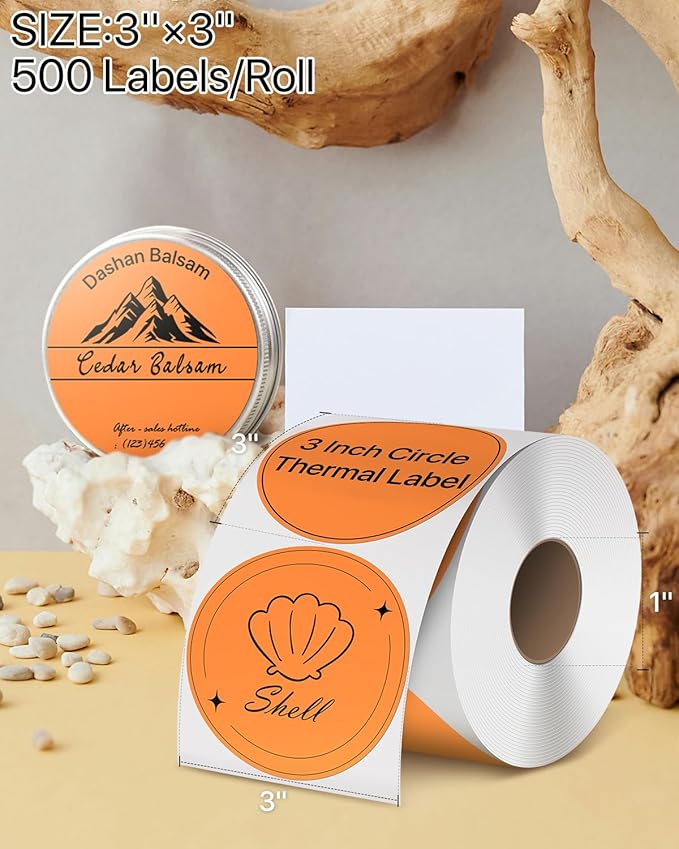 iEager 3 Inch Circle Thermal Sticker Labels, Self-Adhesive Round Direct Thermal Label, Multi-Purpose Roll Thermal Stickers, 500 Labels, Orange