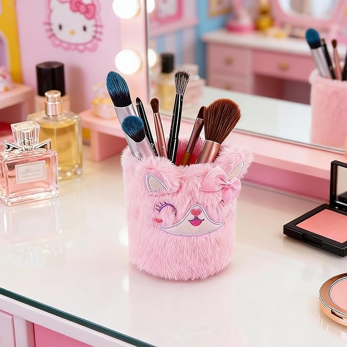 Pencil Holder, Cute Pen Holder for Desk, Pink Fox Stand Makeup Brush Cup for School, Home, Office Desk Decor, Aesthetic Desktop Organizer, Multi-Purpose Pen Holder & Makeup Brush Cup