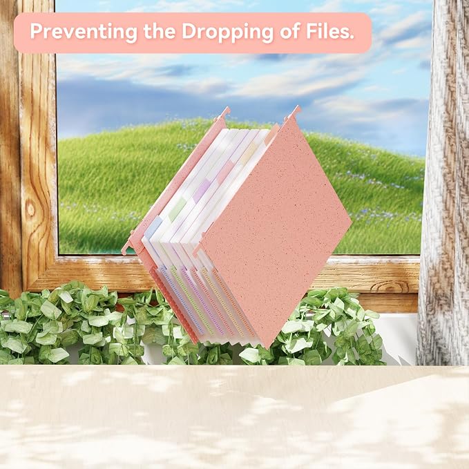 ANSOOK Hanging File Folders Letter Size, 7 Accordion Pockets Expandable File Organizer, 3 Pack Hanging File Folders for Filing Cabinet, Designed for Bulky Files, Medical Charts, 50% Wheat Straw (Pink)