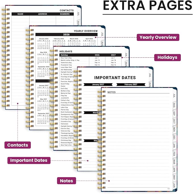 Planner 2026–2027, Academic Planner Weekly and Monthly Calendar Jul 2026 – Jun 2027 Hardcover Planner with Tabs and Pocket, Spiral Bound Agenda Book for Student & Teacher, 6.3" x 8.5", Wild Jungle