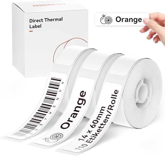 NIIMBOT D11 Label Maker Tape D110 Labels 3Rolls, Self-Adhesive Labeling Tape Replacement 0.55" X 2.36" (14 X 60mm) Thermal Label Refills for Home Office School, 110 Labels/Roll, White