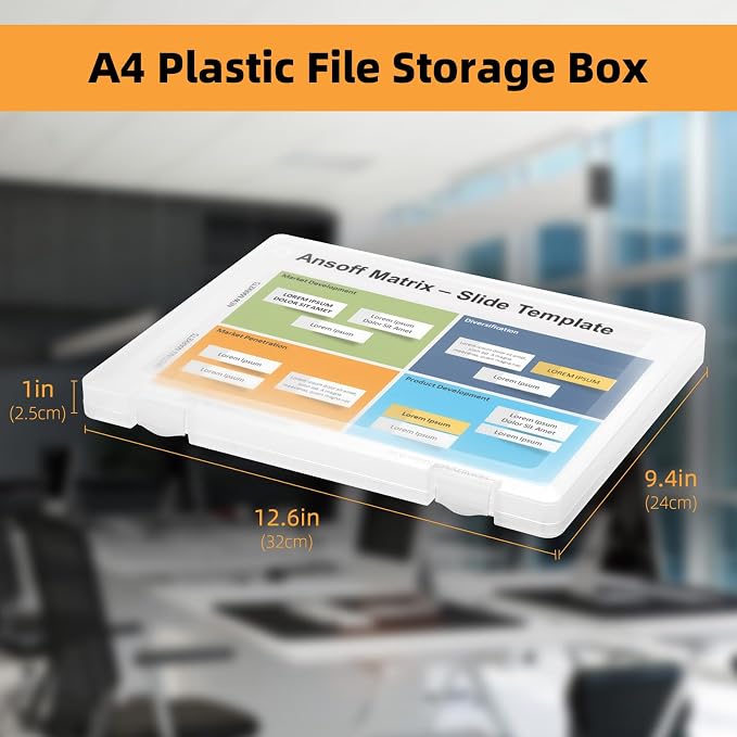 10 Pack A4 File Paper Storage and Organizer Box, Clear Scrapbook Office Document Holder Plastic Storage Container with Hing Lids Portable Project Case for Magazine File and School Supplies