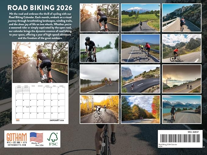 Cycling Calendar 2026 Bicycle Road Biking Monthly Wall Calender 12 Month | American Made In The USA