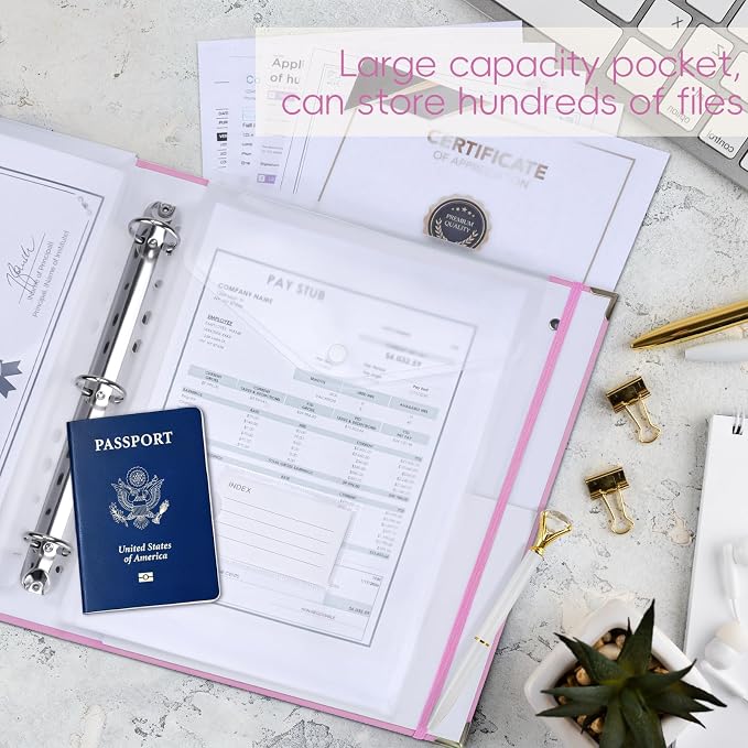 XKDOUS Important Document Organizer Emergency Binder Life Organizer Folio Folders with 9 Pockets Expanding File Storage Holder for Papers, Letters, Cards, Bills, Passports, Photos