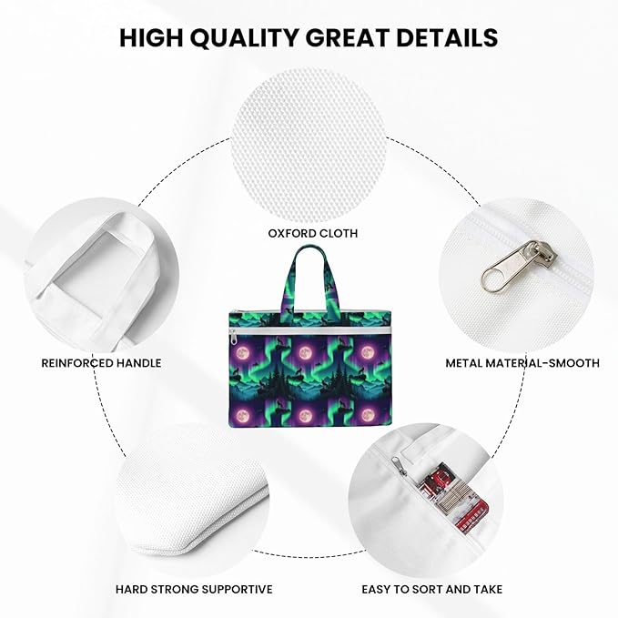 Lightweight Canvas Document Tote Bag Cool Wolf Howling Moon, Waterproof Zipper File Pouch with Handle for Office Travel Use