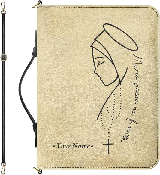 Personalized Bible Cover with Name, Our Lady of Guadalupe Design Custom Bible Case with Strap and Handle, Vegan Bible Cover Case with Inner Pockets and Pen Loop, Bible Accessories, XL