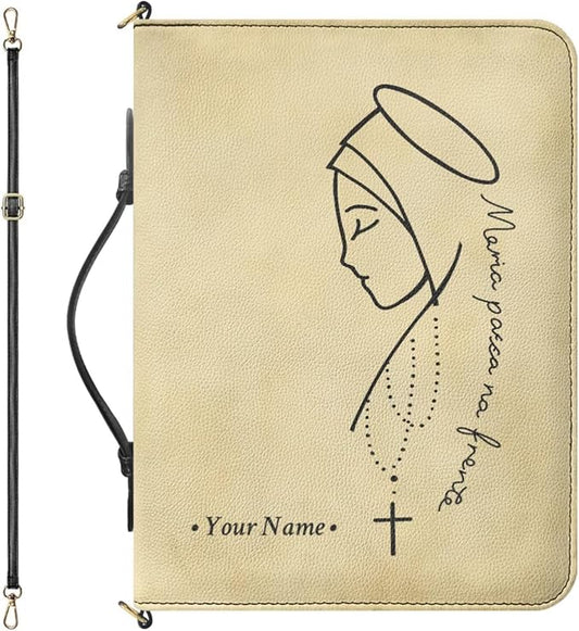 Personalized Bible Cover with Name, Our Lady of Guadalupe Design Custom Bible Case with Strap and Handle, Vegan Bible Cover Case with Inner Pockets and Pen Loop, Bible Book Cover, 2XL