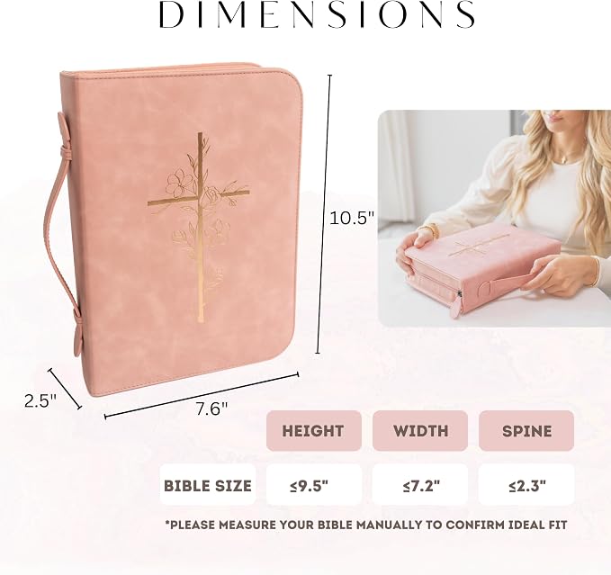 Bible Cover Case for Women – PU Leather Large Bible Case with Minimalist Debossed Design – Christian Bible Accessories for Girls & Women (Pink/Gold)