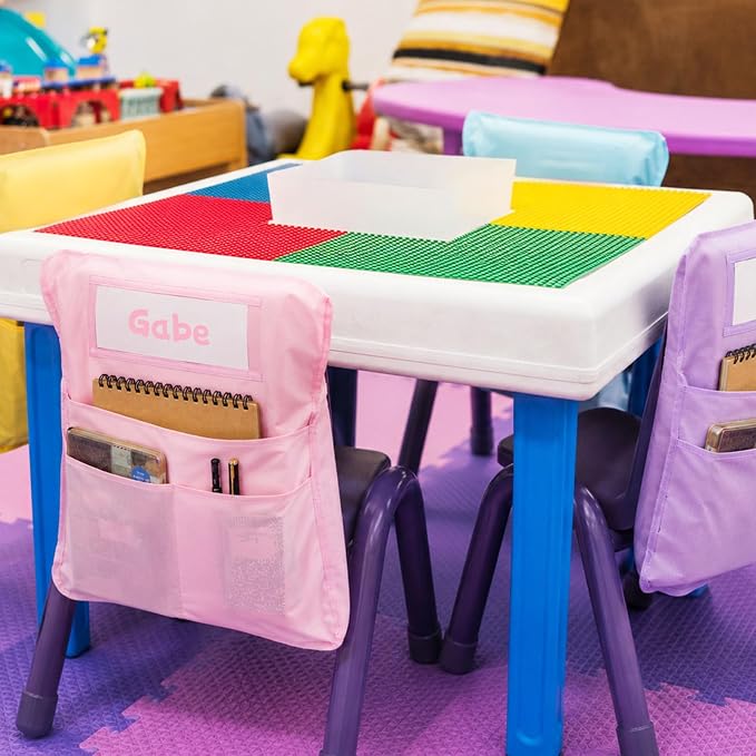 12pcs for Classroom 16.3x19.7inch Classroom Chair Pockets with Name Tag 3 Pockets Chair Organizer for Teacher Student School Office(Pink Purple)