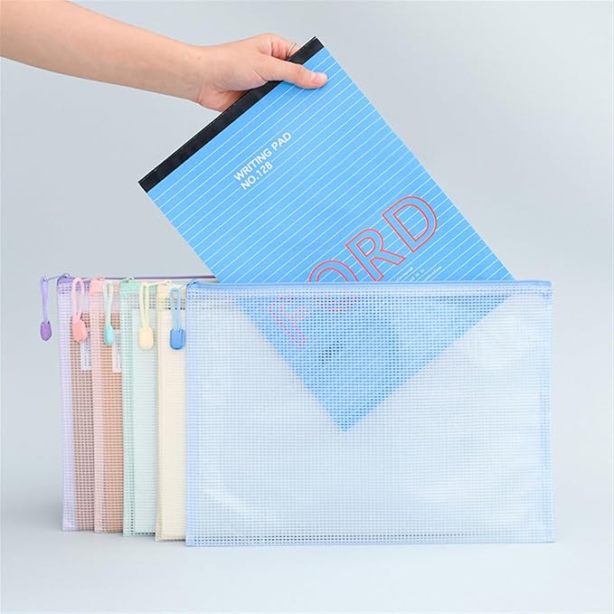 Lifup 10 Pack Mesh Zipper Pouch Bags, A6 Waterproof Zipper Bags for Organizing Storage File Folders for Teacher School Classroom Office Supplies Green