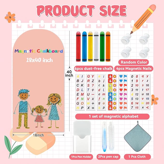 Magnetic Arch Wall Decal for Kids,Upgraded Thickened Magnetic Chalkboard for Most Wall,Suitable for Home Decoration Wallpaper and Children's Game Room (Camel Pink, 18" W x 40" H)