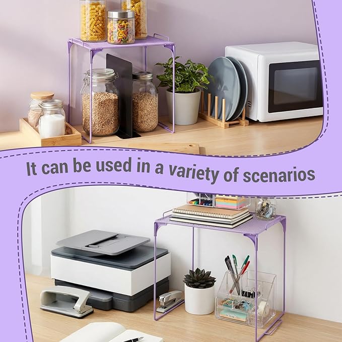 Colarr Purple Locker Organizer Shelf Locker Accessories for Girls Stackable Storage Organization Shelf Area Saver Fits Standard Size for School Office Kitchen and Home