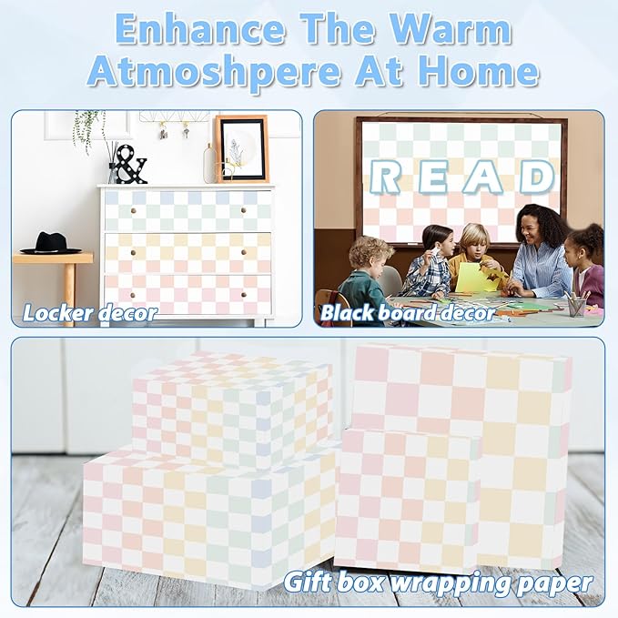 Pastel Rainbow Checkered Bulletin Board Paper Roll Colorful Bulletin Board Background Paper Back to School Classroom Decor Poster for Art Craft DIY Projects Home Office Party Supplies 17.7in x 20ft