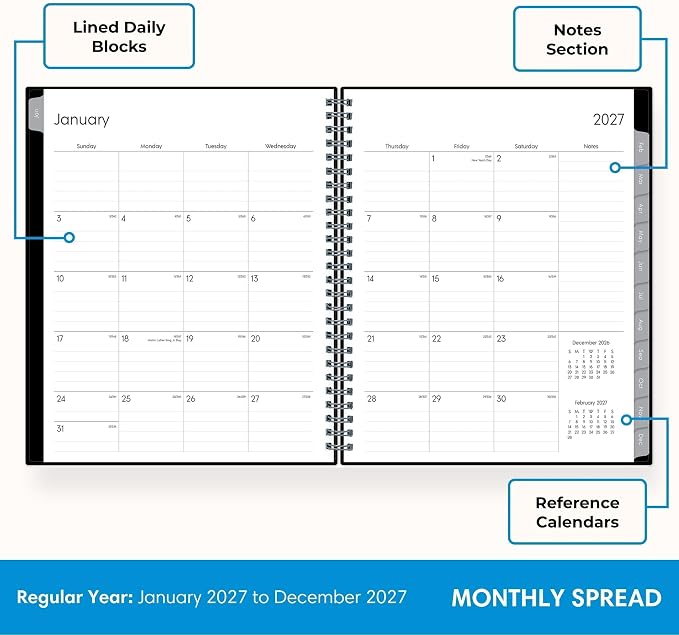 Blue Sky 2027 Weekly and Monthly Planner Calendar, Includes January 2027 - December 2027, 7" x 9", Flexible Cover, Wirebound, Laminated Tabs, Enterprise