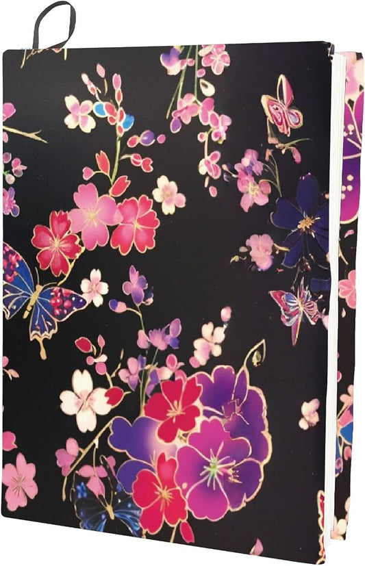 CRASPIRE Cherry Blossom Book Cover Stretchable Fabric Book Sleeve Protector Wraps Reusable Washable Cloth Flower Butterfly Elastic Notebook Protector for Paperback Bible
