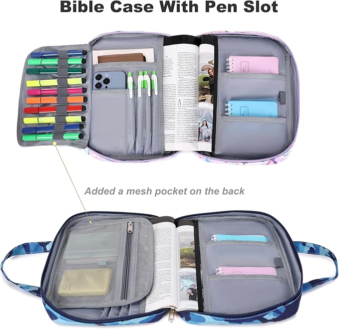 Octsky Bible Cover Case for Boys Bible Carrying Book Case Church Bag Bible Protective With Handle Gift For Kids (Shark Blue)