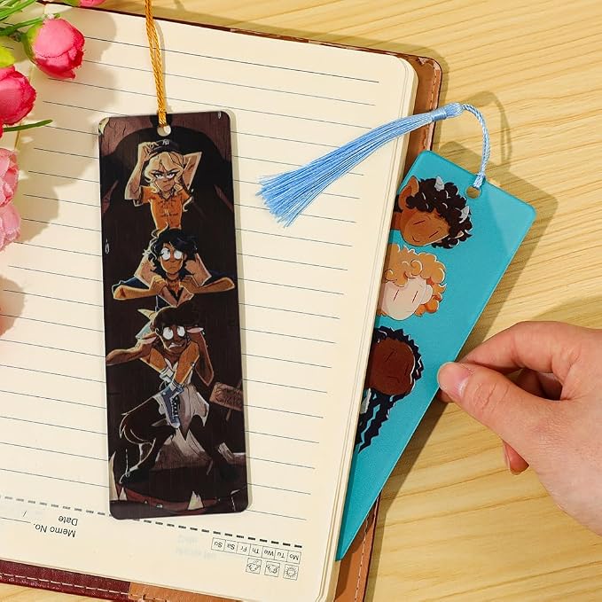 2Pcs Percy Jackson Bookmarks with Tassels, Cute Cartoon Character Book Marks for Book Lovers, Camp Half Blood Gifts for Readers (2PCS-PJO)
