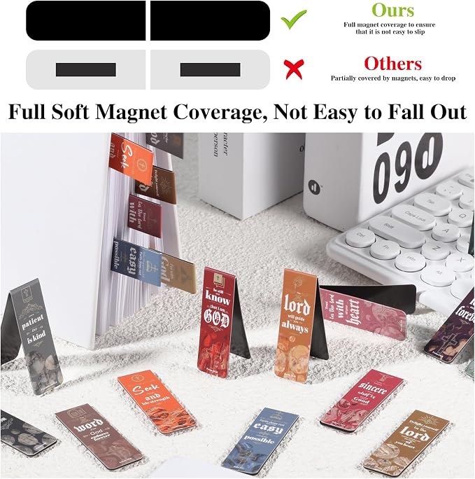 48 Pcs Bible Verses Magnetic Bookmarks, 24 Styles Christian Magnet Book Markers Motivational Encouraging Magnetic Page Clip Stocking Stuffers Christmas Gifts for Women Men School Office Supplies