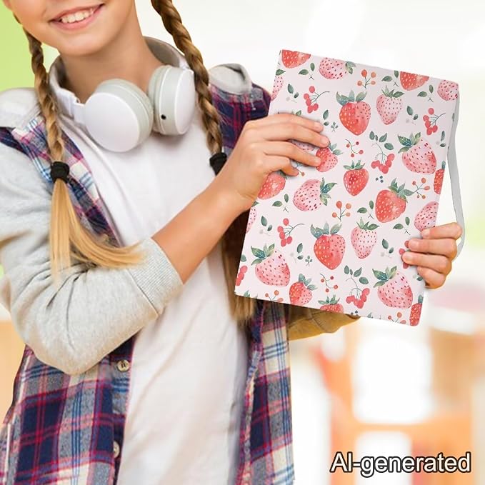 Dreaweet Strawberry Book Covers for Girls Stretchable Book Sleeve Protector 9 x 11 Inch Hardcover Book Socks Back to School Gifts
