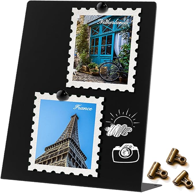 Magnetic Display Board - Desktop Metal Memo Board for Notes & Photos, 11x9.8 Inch Small Black Magnetic Bulletin Board, Includes Clips for Office, Room Decor (11 * 12.6inch, Count, 1)