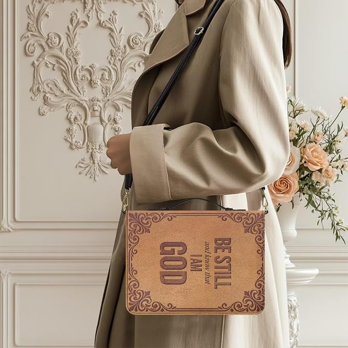Bible Cover Case for Women Border Print with Strap and Handle 2XL | Bible Cover with Strap and Handle,PU Leather Bible Protecto, Inner Pockets and Pen Loop, Bible Study Supplies for Girls