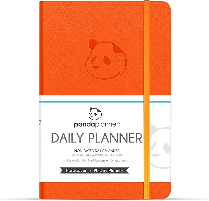 Panda Planner Classic A5 Daily Planner 2026 – Undated Quarterly Productivity Planner with Hourly Schedule, To Do List, Daily Journal, Goal Planner, Habit Tracker & Gratitude Organizer for Home/Office – Orange