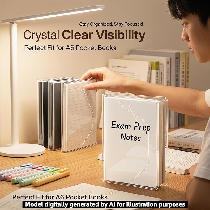 4Pcs A6 Clear Cover, Transparent A6 Journal Cover for Notebooks Size 4.1 X 5.8 Inches, Plastic Clear Notebook Covers for Journal Weeks Planners Books