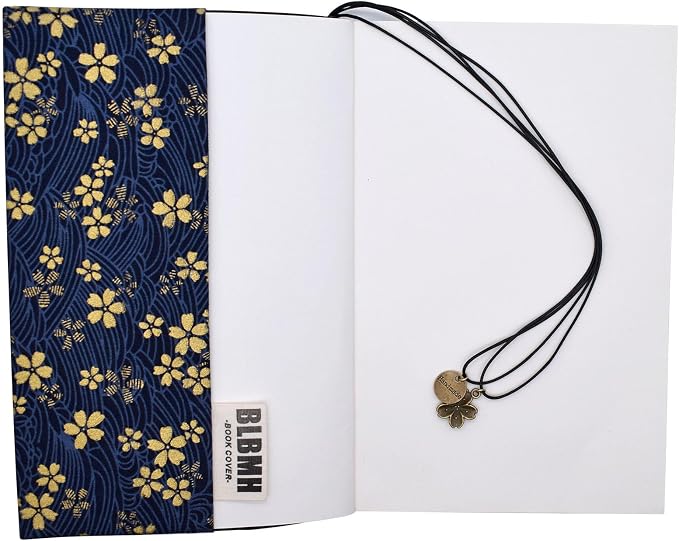 BLBMH 5.5x8.5 Fabric Bible Cover Non-Stretch | Built-in Bookmark | Handmade Washable Book Sleeve for Paperback Journal Privacy Reading Gift for Women - Blue Sakura