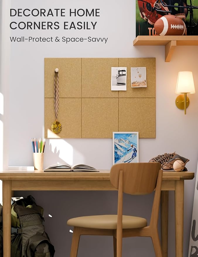 Fluxynara Felt Bulletin Board Tiles -28"x18" Cork Board Alternative for Office Decor, Push Pin Board Wall Organizer 6-Pack -Longan Tan