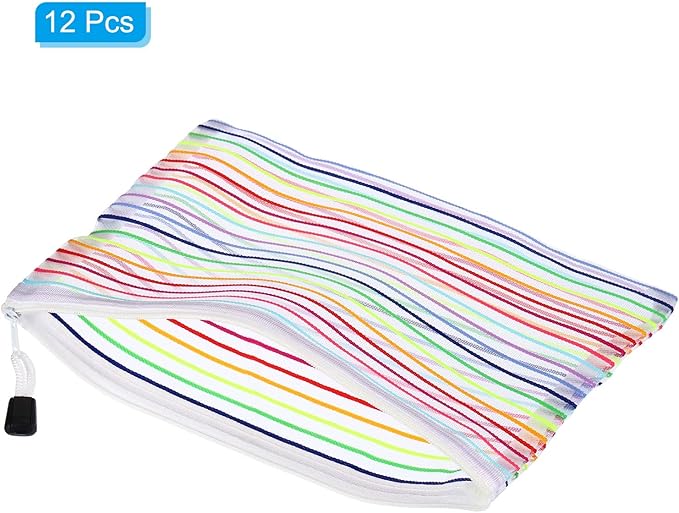 PATIKIL Mesh Zipper Pouch, 12 Pack Nylon A5 Size Pen Pencil Case Document Toiletry Cosmetic Makeup Zipper Travel Pouch Organizer for Office, White