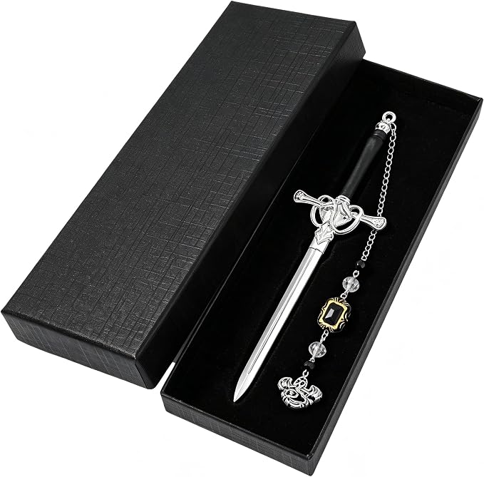 Fantasy Sword Bookmark with Dragon Pendant, Stainless Steel Gothic Medieval Book Marker with Crystal Charm Tassel, Reading Accessory Gift Box for Book Lovers and Fantasy Readers(Dragon)