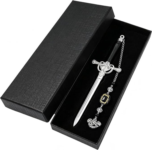 Fantasy Sword Bookmark with Dragon Pendant, Stainless Steel Gothic Medieval Book Marker with Crystal Charm Tassel, Reading Accessory Gift Box for Book Lovers and Fantasy Readers(Dragon)
