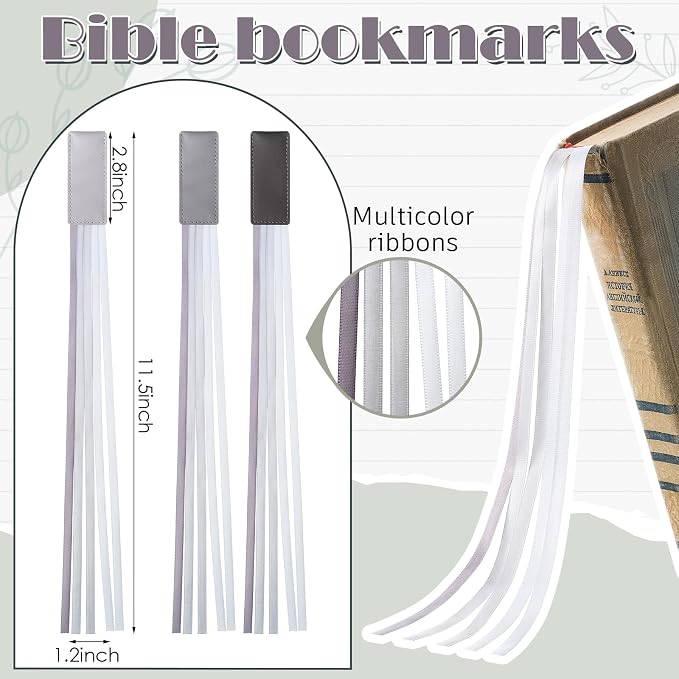 Outus 3 Pieces Bible Ribbon Bookmark Markers Artificial Leather Bookmark with Ribbons for Books Office(Stylish,Grey)