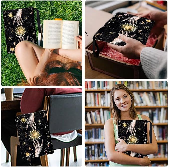 1pc Book Sleeve with Zipper 13.4x9.45 inches(34x24cm) Hands and Sun Book Pouches Book Covers Washable Fabric Book Protectors for Book Lovers