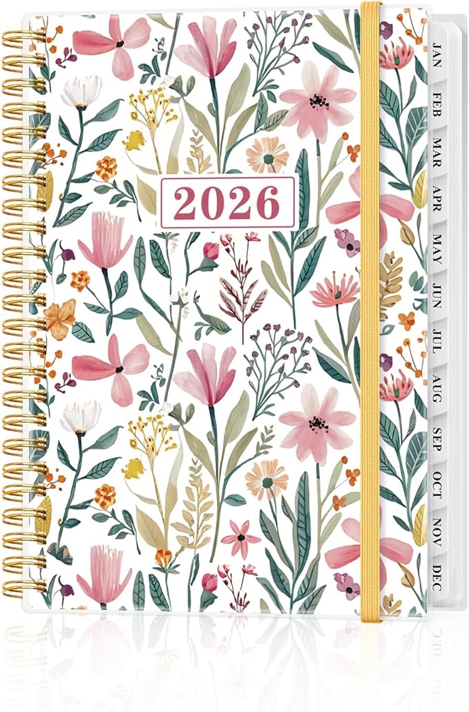 2026 Planner - Weekly and Monthly Planner from Jan 2026 - Dec 2026, Spiral Planning 2026 with 12-Month Tabs, Inner Pocket, 6.25" x 8.5", Leaf-Flwoer