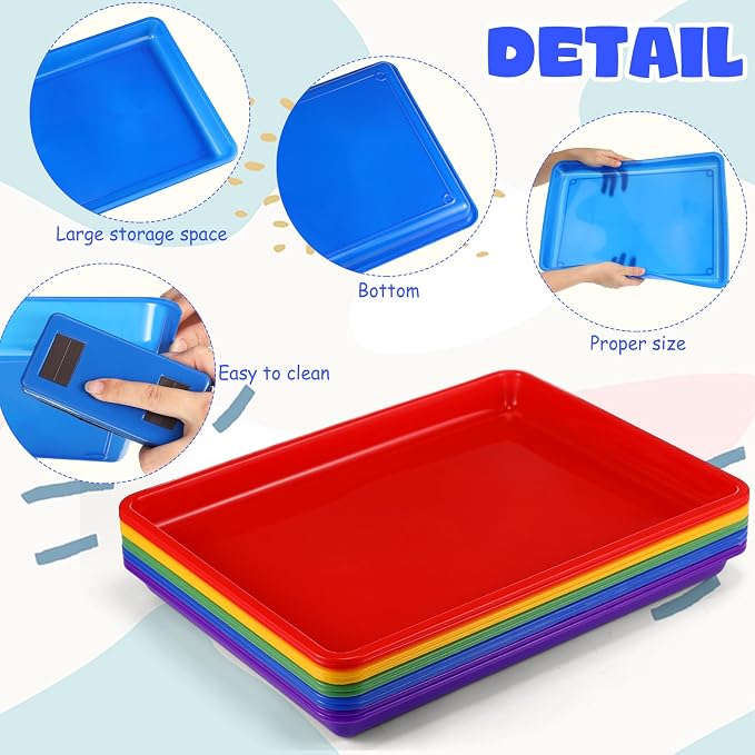 Hoteam 10 Pcs Flat Storage Organizer Tray Bin Paper Tray for Classroom Plastic Stackable File Organizer for School Office Teacher Book Organization(Multicolor,16.14 x 11.81 x 1.38 Inch)