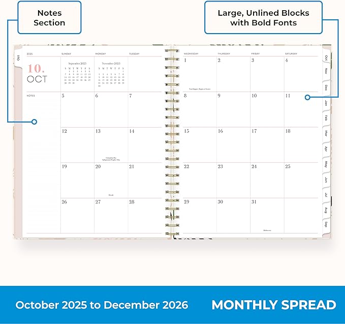 Blue Sky 15 Month 2026 Weekly and Monthly Planner Calendar, October 2025 - December 2026, 8.5" x 11", Laminated Cover, Durable Twin Wire Binding, Laminated Tabs, Storage Pocket, Includes Stickers, Coronado