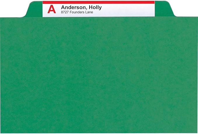 Smead Pressboard Classification File Folder with SafeSHIELD Fasteners, 1 Divider, 2" Expansion, Letter Size, Green, 10 per Box (13733) (Pack of 1)