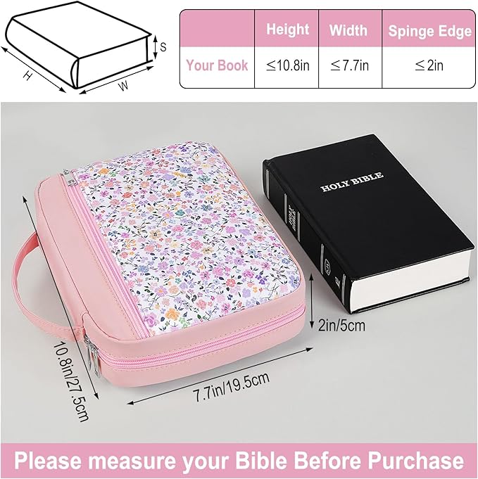 Bible Cover Case for Women, Quilted Bible Cover Bag with Handle for Girls, Bible Carrying Case Study Supplies Accessories for Women