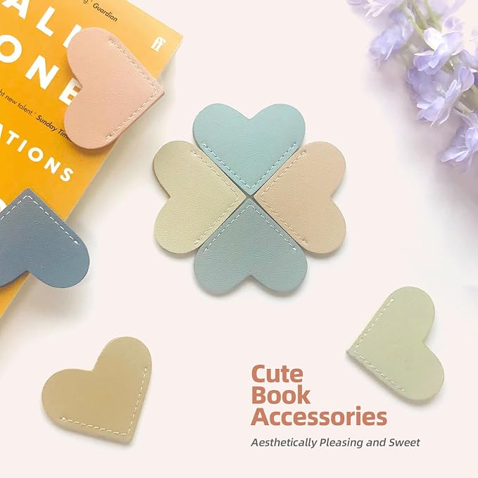 Leather Heart Bookmarks, Cute Handmade Page Corner Book Markers, Reading Gifts for Women, Lovers, Kids, Teachers, Friends, Readers, Book Accessories for School Office Home Supplies (8PC-Light)