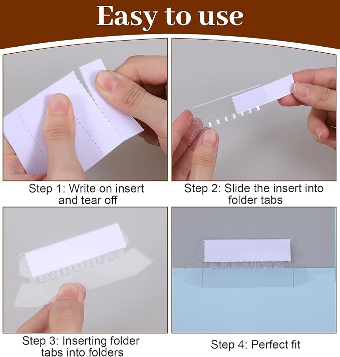 50Pcs Hanging File Folder Tabs, 3 Inch Plastic File Tabs for Hanging Folders Labels and 2 Inch Paper Inserts, Easy Quick Identification Clear Labels for Organizing Files, Binders, and Folders