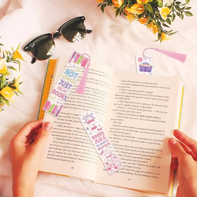 Peacoblue 30pcs UV DTF Bookmarks Transfer Stickers Wraps Pink Bow and Book for Women Men Reading, Waterproof Bookmarkers Decal(No Blank Bookmarks) for Acrylic Plastic Metal Blank Bookmark