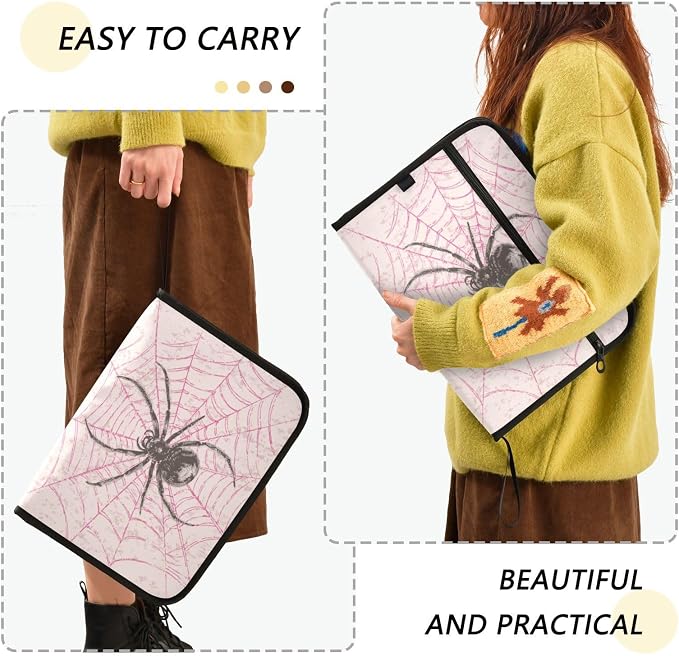 Black Spider on Pink Web Accordion File Organizer Expanding Document Folder with 13 Pockets Portable File Folder for A4 Letter Size