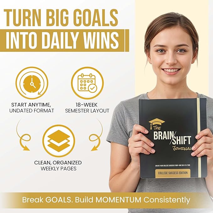 The Brain Shift Journal - College Success Edition - 18 Week Academic Planner with Daily & Weekly Prompts - Goal Setting, Habit Building & Self Reflection Journal for college, University & Grad School